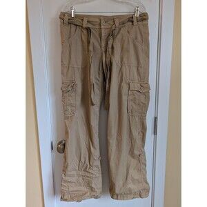 Vintage Y2K Express Baggy Low Rise Wide Leg Cargo Pants Tan Preppy Trendy Tie 10